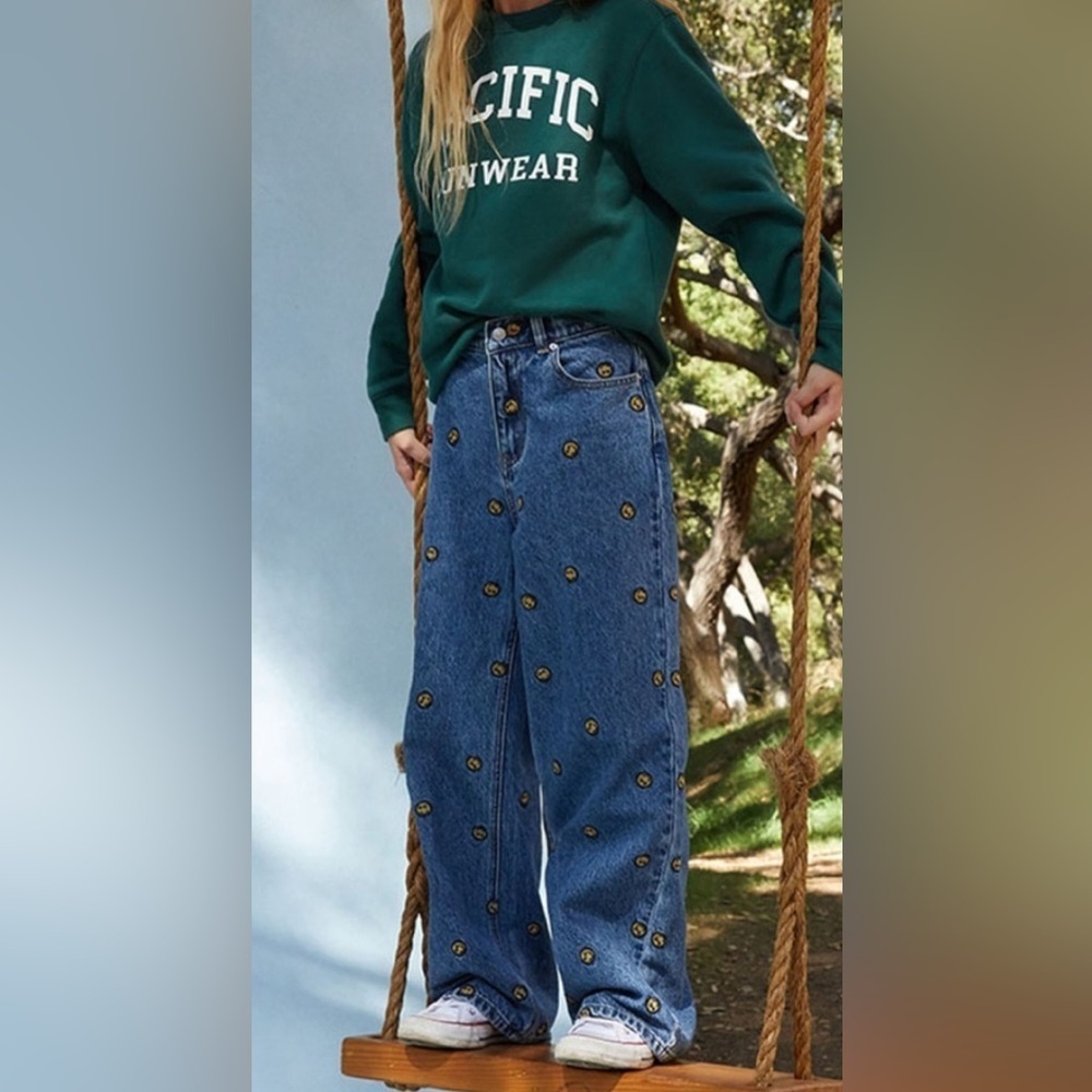 PacSun Blue Wide Leg Jeans with Yellow Embroidery - Picture 8 of 8